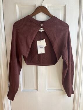 NWT APPARIS Banks Bolero in Clay - Brown Ribbed Knit Cropped Cardigan - Size M